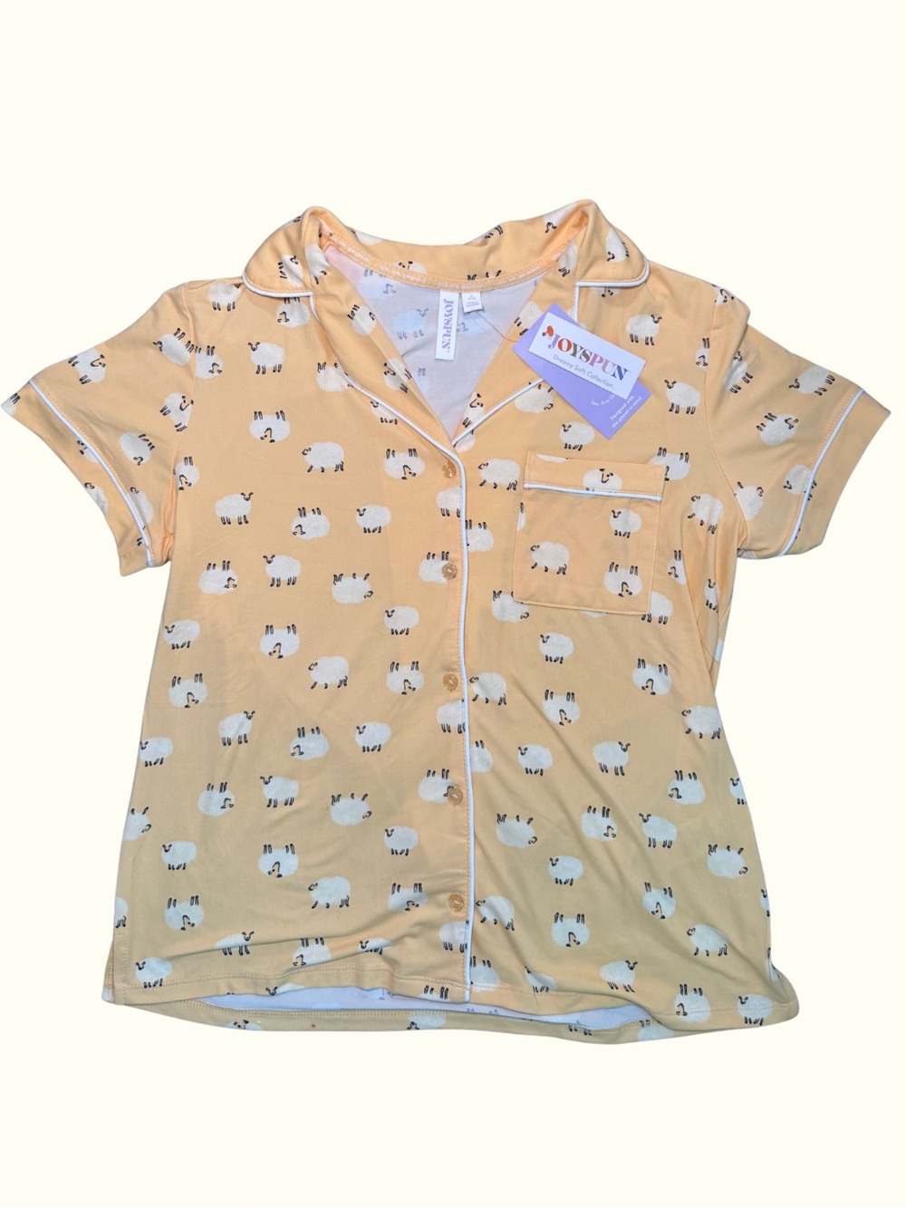Joyspun Yellow Sheep-Print Short-Sleeve Pajama Top